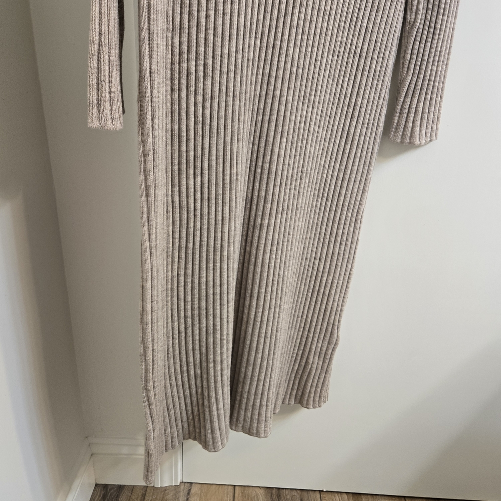 Ribbed Mock Neck Knit Dress - Taupe - Picture 4 of 9